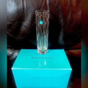 Tiffany & Co Reeds Swirl Cut Crystal Cylinder 8” Bud Vase Art Glass Germany
